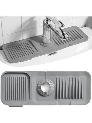 Mikasso Antrasit Banyo Mutfak Musluk Organizer Kaydırmaz Mat Silikon Sabunluk Bulaşık Süngeri Matı Elastik P