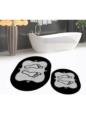Mikasso Dijital Baskılı Kaymaz Taban Yıkanabilir Oval Ikili Banyo Paspas Klozet Takımı, V-O-Klozet-20-Mavi,