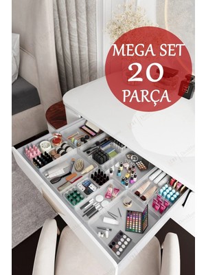 Mikasso 20 Parça Mega Set Çekmece Içi Düzenleyici - Banyo Makyaj ve Takı Organizer Düzenleyici Plastik Turun