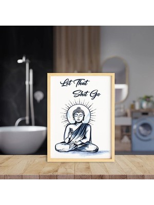 Mikasso Yazı Banyo Ahşap Çerçeveli Bırak Gitsin-Toilet Let Shit Go Humorous Tekli Tablo Ahşap Bej