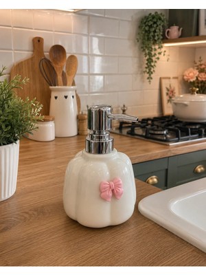 Mikasso Şık Tasarımlı Fiyonk Detaylı Sıvı SABUNLUK(300ML) Porselen Beyaz