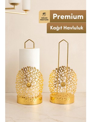 Mikasso Altın Renk Lüks Metal Kağıt Havluluk – Dekoratif Mutfak Havlu Tutucu | Şık Tasarım | Metal Gövde Alt