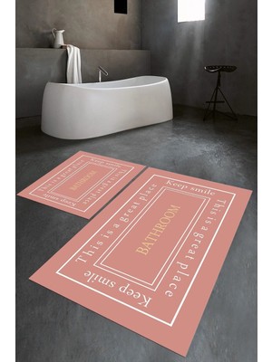 Mikasso Dijital Baskılı Kaymaz Yıkanabilir Bathroom Ikili Banyo Takımı Klozet Takımı Polyester Pembe