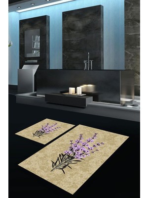 Mikasso Dijital Baskılı Kaymaz Taban Yıkanabilir Ikili Banyo Takımı Klozet Takımı Polyester Kahverengi