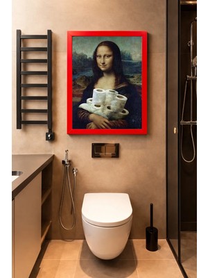 Mikasso Renkli Çerçeveli Tek Parça Banyo Temalı Yüksek Kalite Uv Basklı Tablo Mdf Kırmızı