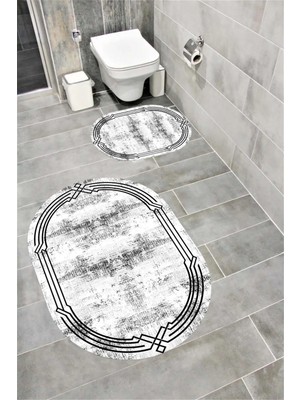 Mikasso Kaymaz Tabanlı Suya Dayanıklı Dijital Baskılı Banyo Paspası Takımı Polyester Çok Renkli