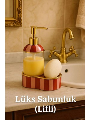 Mikasso Porselen Lif Bölmeli Sıvı Sabunluk Deterjanlık Bordo Gold Porselen Bordo