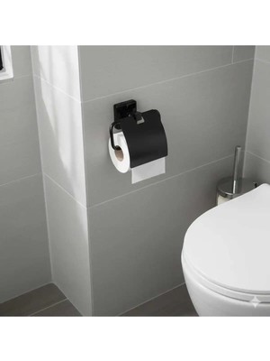 Mikasso Yapışkanlı Kapaklı Tuvalet Kağıdı Askısı Banyo Tuvalet Kağıtlığı Aparatı Peçetelik Siyah