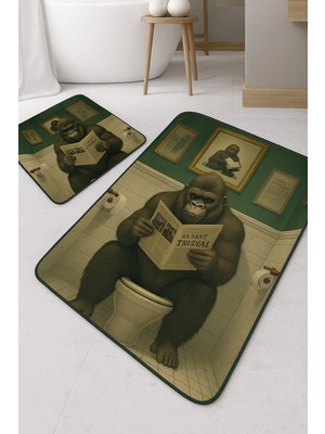 Mikasso Harikabirev|banyo ve Tuvalet Paspası Gazete Okuyan Goril Motifi Modern Tasarım|paspas Polyester Turk