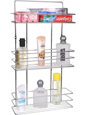 Mikasso Paslanmaz Krom 3 Katlı Düz Banyo Şampuanlık Raf Banyo Rafı Krom Gümüş