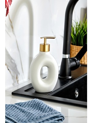 Mikasso Lüx Porselen Banyo ve Mutfak Sıvı Sabunluk Deterjanlık Porselen Beyaz