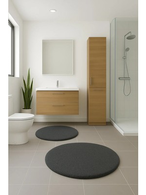 Mikasso Banyo Paspasıyuvarlak Ikili Klozet Takımı 80X80 - 60X60 ,yumuşak Soft Tuşeli Polyester Gümüş