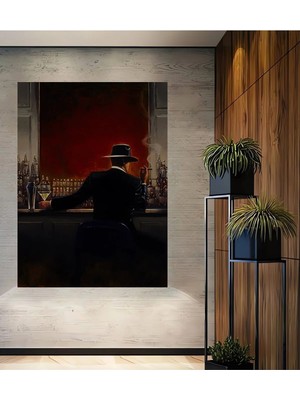 Mikasso Kare Ahşap Dekoratif Pro Içen Şapkalı Adam Ev/ofis/işyeri/salon/mutfak/banyo Tablo Ahşap Kırmızı Çer