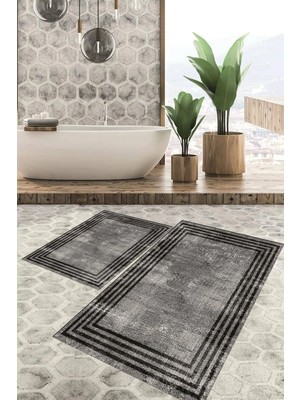 Mikasso Dijital Baskılı Kaymaz Tabanlı Yıkanabilir 2'li Set Banya Halısı Klozet Takımı Paspas VHKZ-HT-486 Po