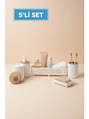 Mikasso 5 Parça Banyo Seti | Sıvı Sabunluk | Diş Fırçalık | | Katı Sabunluk | Pamukluk | Organizer | Beyaz P