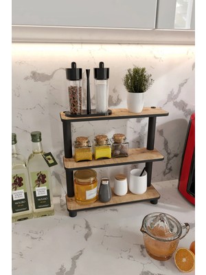 Mikasso Dekoratif 3 Katlı Tezgah Üstü Raf 11 cm x 40 cm Safir Meşe Mdf Kahverengi