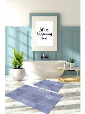 Mikasso Dijital Baskılı Yıkanabilir Kaymaz Taban Kilim Görünümlü Banyo Paspası Klozet Takımı Polyester Mor