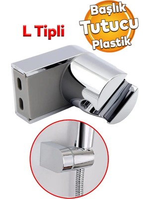 Mikasso Duş Başlığı Tutacağı Banyo Telefon Hortum Başlık Tutamağı Duvara Sabitleme Ayarlanabilir L Tipli