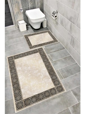Mikasso Kaymaz Tabanlı Suya Dayanıklı Dijital Baskılı Banyo Paspası Takımı Polyester Çok Renkli