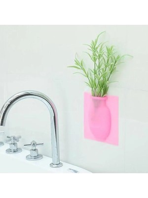 Mikasso Pembe Sihirli Kauçuk Silikon Yapışkan Çiçek Duvara Asılı Vazo Floret Şişe Pembe Belirtilmemiş