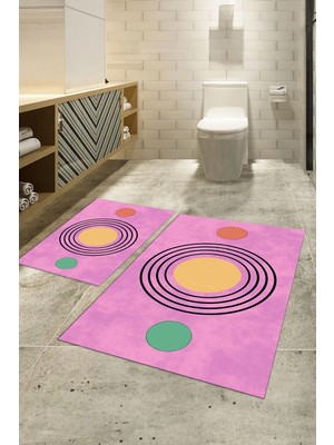 Mikasso Dijital Baskılı Kaymaz Taban Yıkanabilir Ikili Banyo Takımı Klozet Takımı, N-Klozet-49-Pembe, Polyes