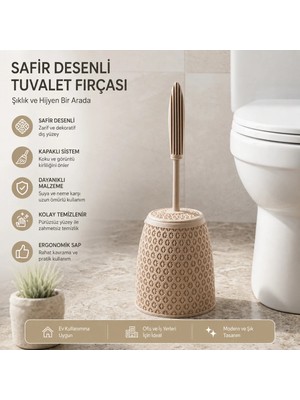 Mikasso Dekoratif Safir Desenli Wc Fırçası Plastik Bej