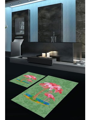 Mikasso Dijital Baskılı Kaymaz Taban Yıkanabilir Ikili Banyo Takımı Klozet Takımı Polyester Yeşil