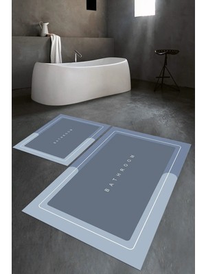 Mikasso Dijital Baskılı Kaymaz Yıkanabilir Bathroom Ikili Banyo Takımı Klozet Takımı Polyester Mavi