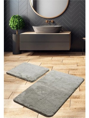 Mikasso A Kalite 2'li Büyük Xl Boy Banyo TAKIMI(80X120)(80X50) Gri Polyester Gri