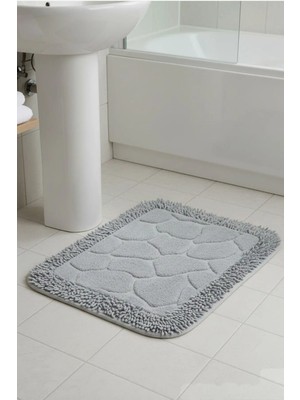 Mikasso %100 Pamuk Banyo Paspası 50X60 cm Yıkanabilir Su Emici Ayak Havlusu Desenli Banyo Halısı Gri %100 Pa