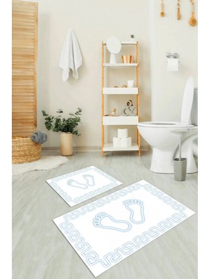 Mikasso Dijital Baskılı Kaymaz Yıkanabilir Ayak Desen Ikili Banyo Takımı Klozet Takımı Polyester Beyaz