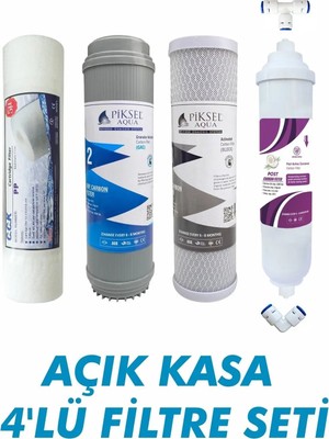 Mikasso Tüm Açık Kasa Su Arıtma Cihazları ile Uyumlu Çift Karbonlu 4'lü Filtre Seti