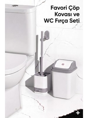 Mikasso Favori 5 Litre Banyo Çöp Kovası ve Klozet Fırçası Duvara Yapıştırmalı Plastik Beyaz Banyo