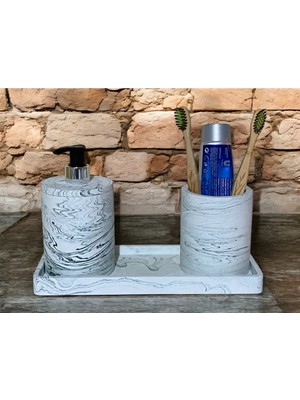 Mikasso Lüks Mermer Desenli Beton Banyo Aksesuar Seti (3 Parça) Beton Yeşil