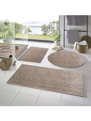 Mikasso Lüx Armoni Dinarsu Embos 3'lü Banyo Halısı Klozet Takımı -- 50X90--50X60--50X50(YUVARLAK) Polyester