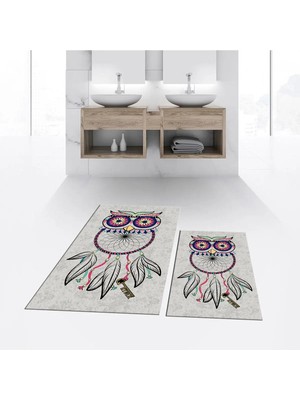 Mikasso Dijital Baskılı Kaymaz Taban Yıkanabilir Ikili Banyo Paspas Klozet Takımı, V-Klozet-35-Gri, Polyeste