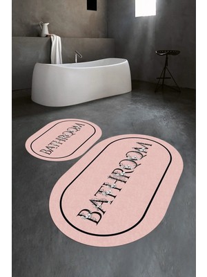 Mikasso Dijital Baskılı Kaymaz Yıkanabilir Bathroom Oval Banyo Takımı Klozet Takımı Polyester Pembe