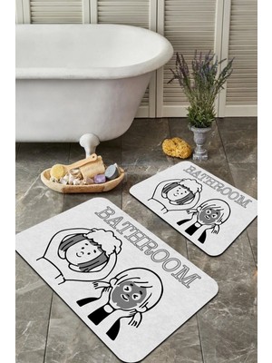 Mikasso Dijital Baskılı Kaymaz Taban Bathroom Banyo Paspası Ikili Klozet Takımı (40X60) (60X100)-P23 Polyest