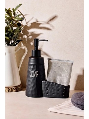 Mikasso Sapone Black Süngerlikli Sıvı Sabunluk 16740 Porselen Siyah