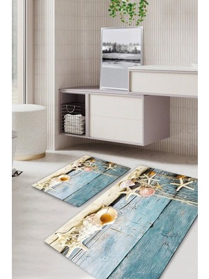 Mikasso Dijital Baskılı Kaymaz Taban Yıkanabilir 2'li Set Banyo Halısı Paspas Klozet Takımı KT-KZHT-1152 Pol