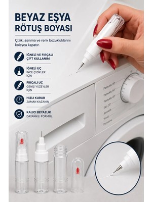 Mikasso Beyaz Eşya Rötuş Boyası 20 ml - Iğneli ve Fırçalı Çift Uçlu Buzdolabı Çamaşır Makinesi Fırın Bulaşık