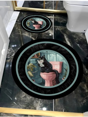 Mikasso Harikabirev|banyo ve Tuvalet Yuvarlak Paspası Gazete Okuyan Kedi Motifi Modern |yvrpsps Polyester Ço