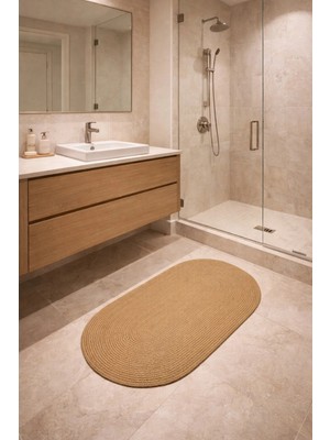 Mikasso Yıkanabilir ve Doğal Iplerle El Örmesi Jüt Hasır Kilim Halı Mutfak Antre Banyo Balkon Teras Jüt El D