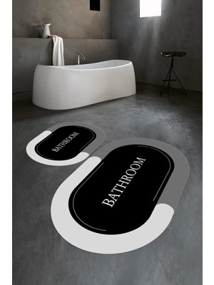 Mikasso Dijital Baskılı Kaymaz Yıkanabilir Bathroom Oval Banyo Takımı Klozet Takımı Polyester Siyah