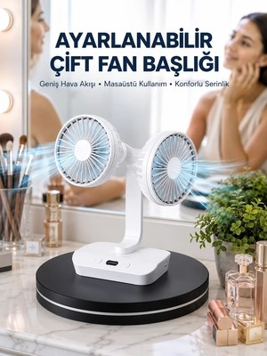 Nevamel® Ayarlanabilir Hızlı Çift Başlıklı Masaüstü Fan – Gece Lambalı Serinletici