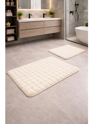 Mikasso Modern Bubble Yumuşak Banyo Klozet Takımı Yıkanabilir Kaymaz Tabanlı Polyester Ekru