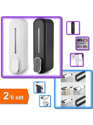 Mikasso 1 Adet Lüks Duvara Monte Sıvı Sabunluk + 1 Adet Metal Mat Siyah Havluluk - 2li Set E1X1A0 Metal Çok
