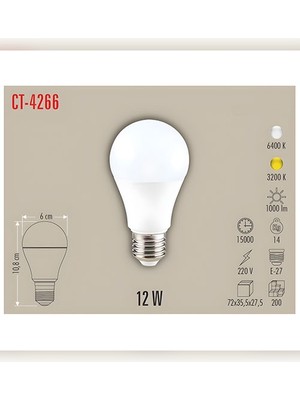 Cata CT-4266 12W E27 Duylu Tasarruflu Ampul Günışığı 10 Adet