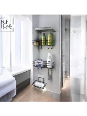 Mikasso 3'lü Banyo Seti Yapışkanlı Paslanmaz Banyo Sabunluk Duşa Kabin Rafı Banyo Düzenleyici Set Metal 2 S