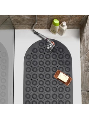 Mikasso Oval Masajlı Duşa Kabin Banyo & Duş Kaydırmazı & Küvet Paspası Vantuzlu Yapışır 37X69 cm Gri S-142 B